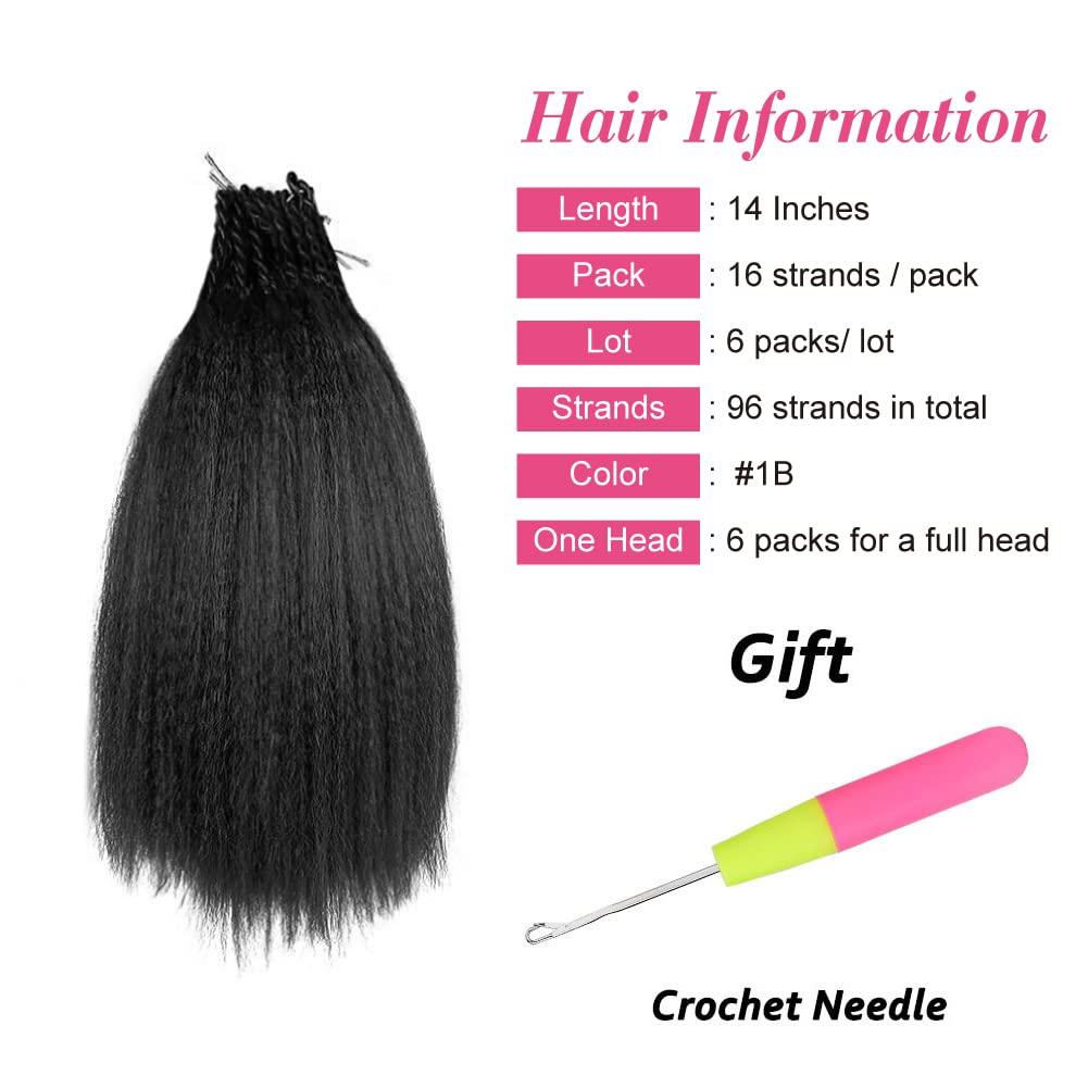 Allyreetress Synthetic Kinky Straight Crochet Braid Hair with Adjustable Pre-looped Yaki straight Crochet Braiding Hair Extension for Black Women 6 Packs 14 Inches 96 Roots 1B#