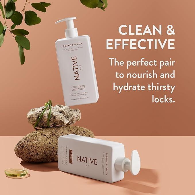 Native Native Shampoo and Conditioner Set | Sulfate, Paraben, and Dye Free, with Naturally Derived Clean Ingredients| 16.5 oz (Coconut & Vanilla, Moisturizing), 2, 1.3 ounces