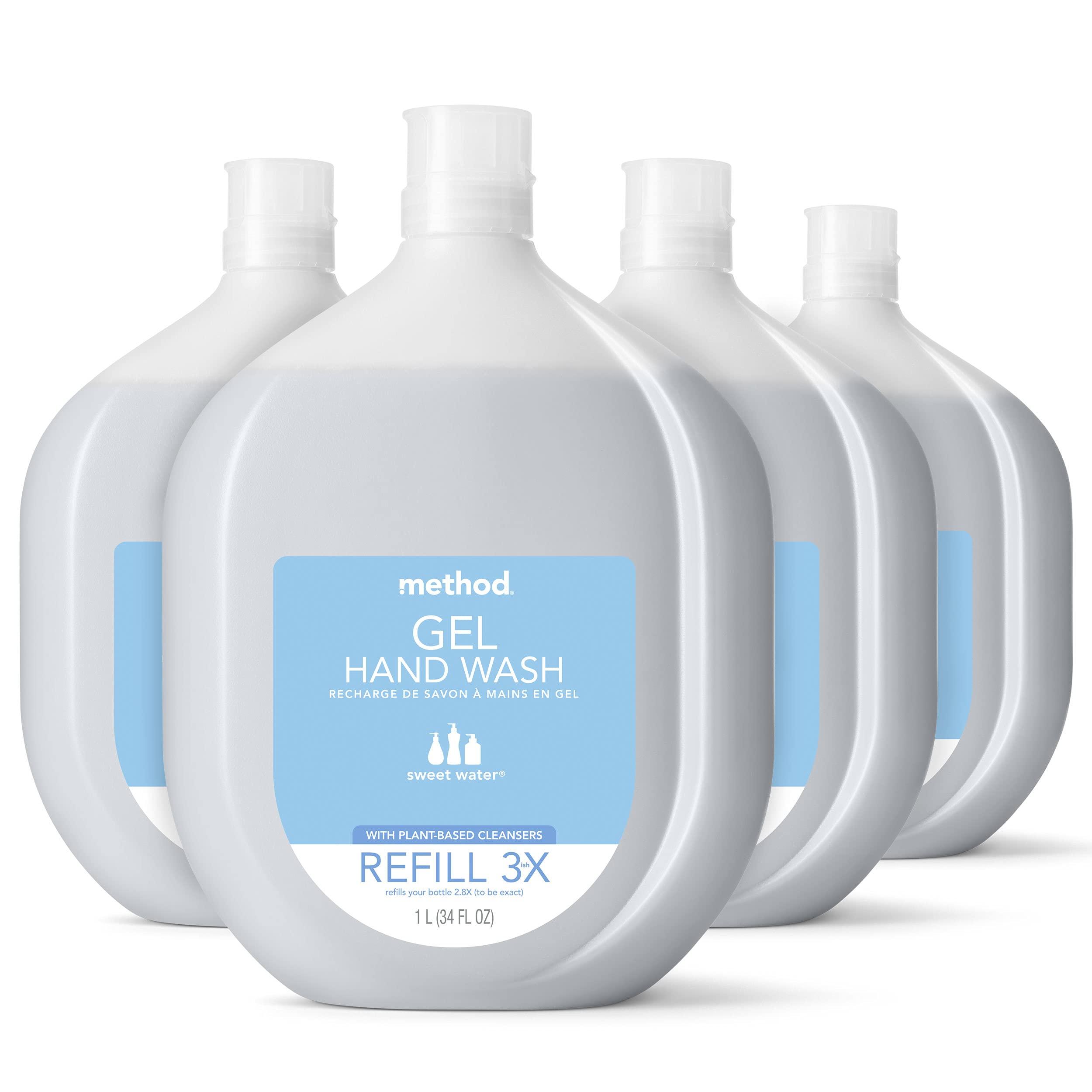 Method Method Gel Hand Soap Refill, Sweet Water, Recyclable Bottle, Biodegradable Formula, 34 oz & Gel Hand Soap Refill, Sea Minerals, 34 oz, 4 pack, Packaging May Vary