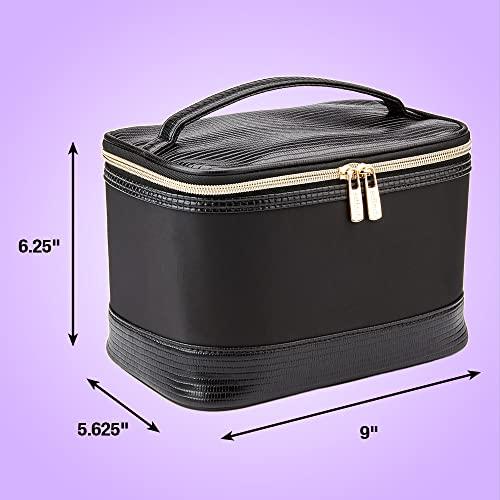 Conair Conair Travel Makeup Bag, Large Toiletry and Cosmetic Bag, Perfect Size for Use At Home or Travel, Train Case Shape in Black with Snake Print