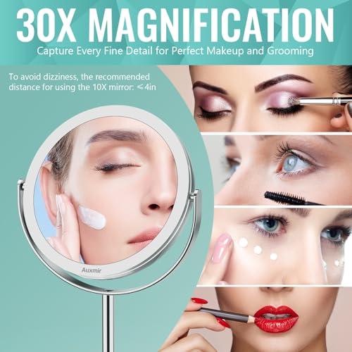 Auxmir Auxmir 1X/ 30X Magnifying Mirror, Makeup Mirror with Tweezer, Double Sided Round Vanity Tabletop Mirror, 360 Rotation Portable for Dressing Table Desk Bathroom Bedroom Travel, Clear