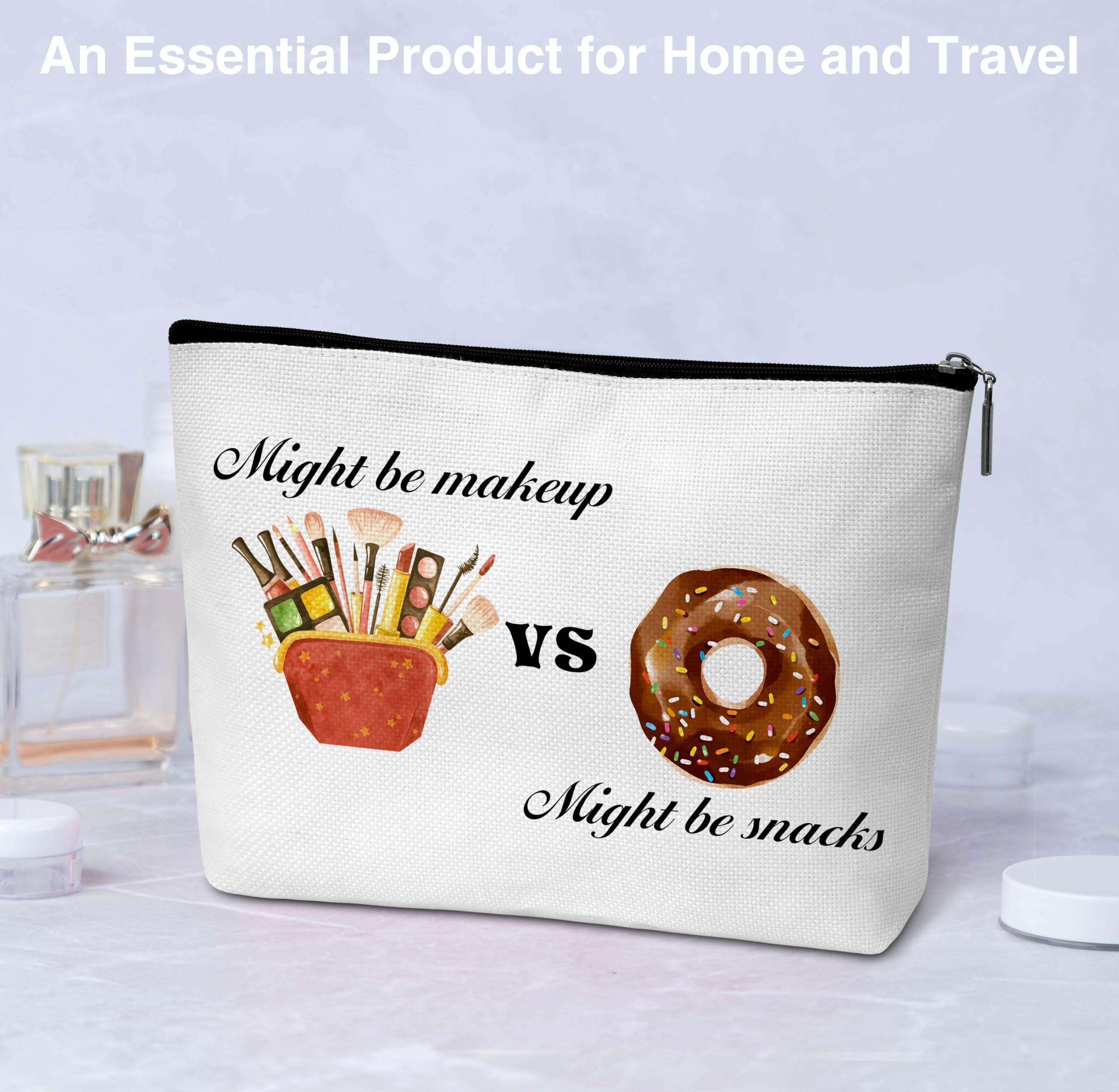 Beshoul Funny Makeup Bag, Birthday Gifts for Teens Friends, Might Be Makeup Might Be Snacks Cosmetic Bags for Women, Snack Bag for Travel -A16