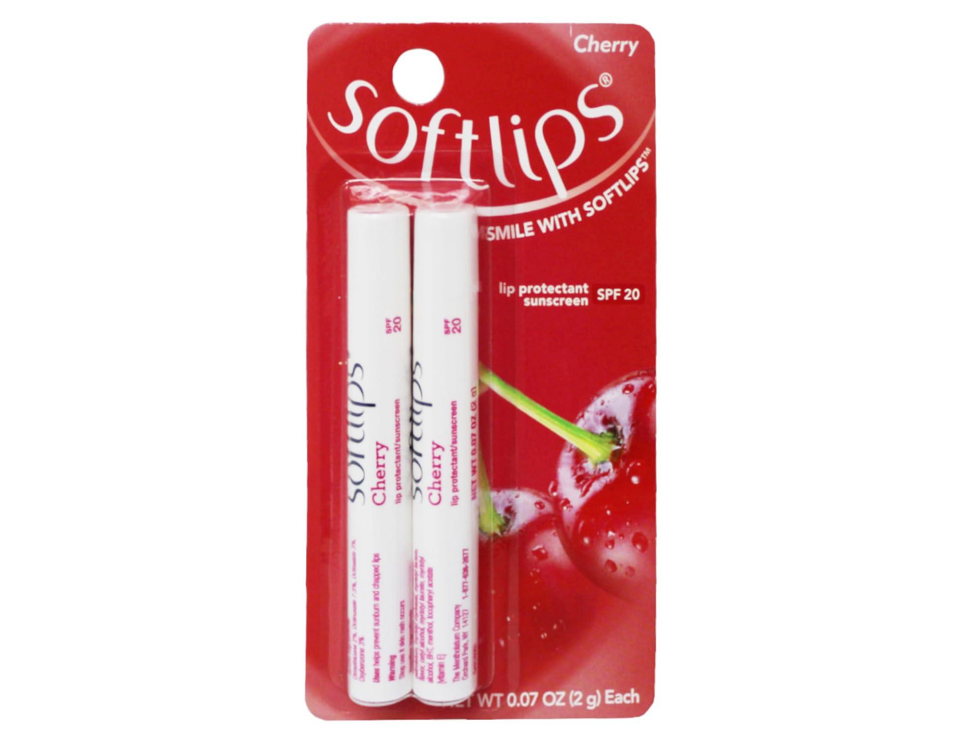 SoftLips SoftLips Lip Protectant Sunscreen SPF 20, Cherry, Gluten-Free Twin Pack 0.07 oz Each (Pack of 2)