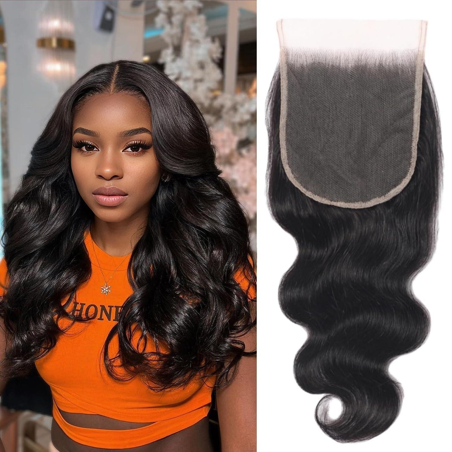 Doiwile 5X5 HD Lace Closure Body Wave Ultra-thin Transparent HD Lace Closure 10A Brazilian Virgin Human Hair Closure Free Part Pre Plucked with Baby Hair (5x5 lace closure, 14inch)