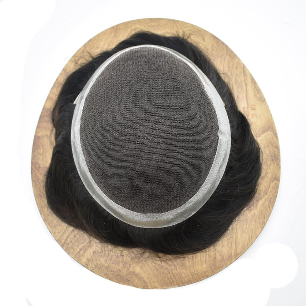 Generic Toupee For Men Hair Replacement System For Men Swiss Lace Mens Hair System Hair Pieces For Men Real Human Hair Mens Toupee Natural Hairline 6x8Medium light density 1# JET BLACK