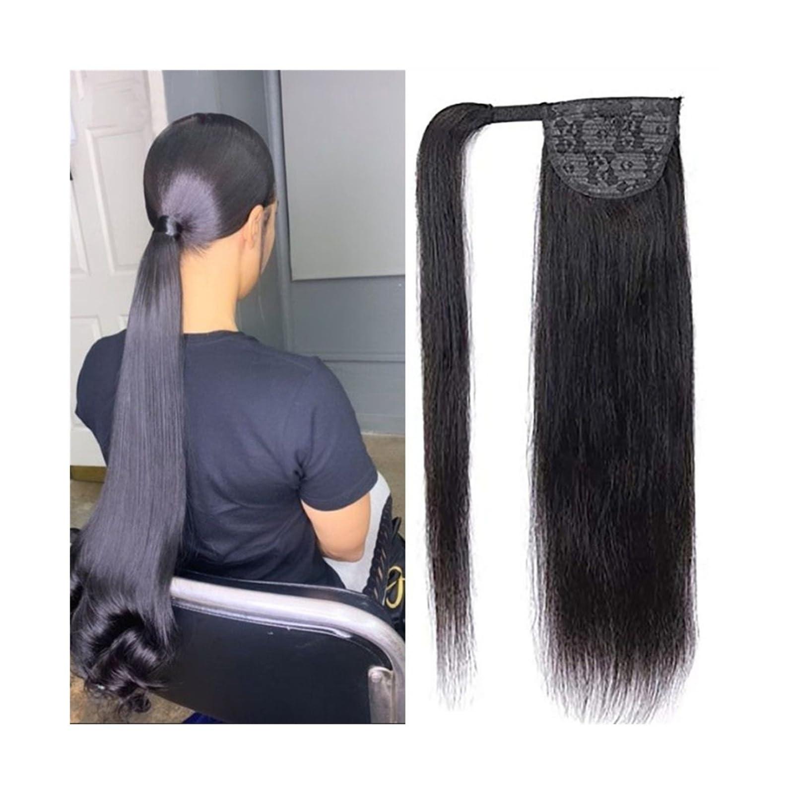 WAOCEO Ponytail Hair Extensions Long Straight Ponytail for Women Human Hair Wrap Around Ponytail Extensions 8-32\" Natural Color Malaysian Remy Hair Clip In Ponytail Hairpieces Pony Tails Extensions Human Hai