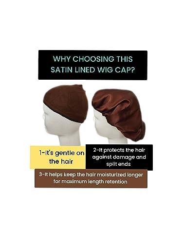 Revealed Pearl Satin lined wig cap, wig cap, wig cap for lace wig 4 pack (2 Black and 2 brown)