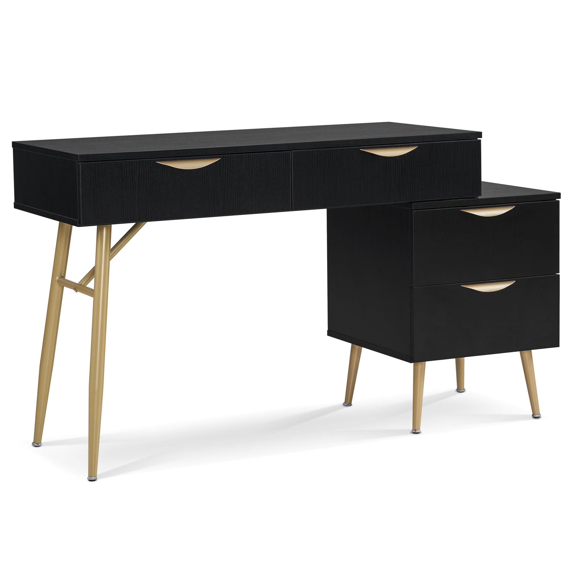 BarberPub BarberPub Salon Spa Station for Hair Stylist, Barber Station with Metal Support Legs and Golden Handles, Wall Mount Styling Cabinet, Beauty Storage Organizer 3174 (Black)