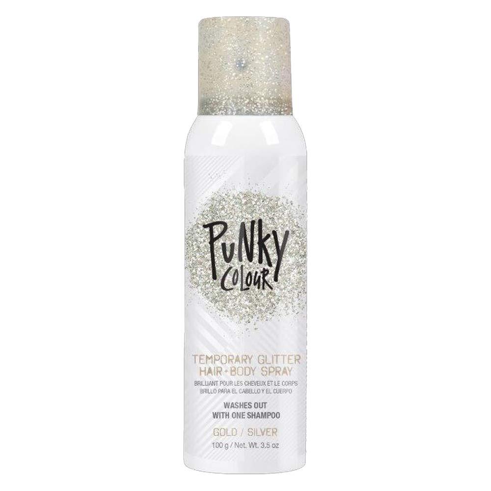 Jerome Russell Punky Temporary Hair and Body Glitter Spray, Gold/Silver -Lightweight Shimmery Hairspray for Hair, Skin, and Clothes, Sparkly Glow for Parties & Events, 3.5 oz