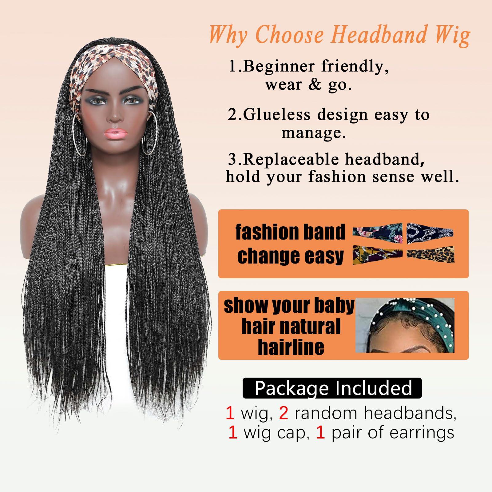ROSEBONY ROSEBONY Box Braided Headband Wigs for Black Women Micro Braids 30 Inch Long Wigs Synthetic Wigs with Small Braids (1b, Headband Box Wig)