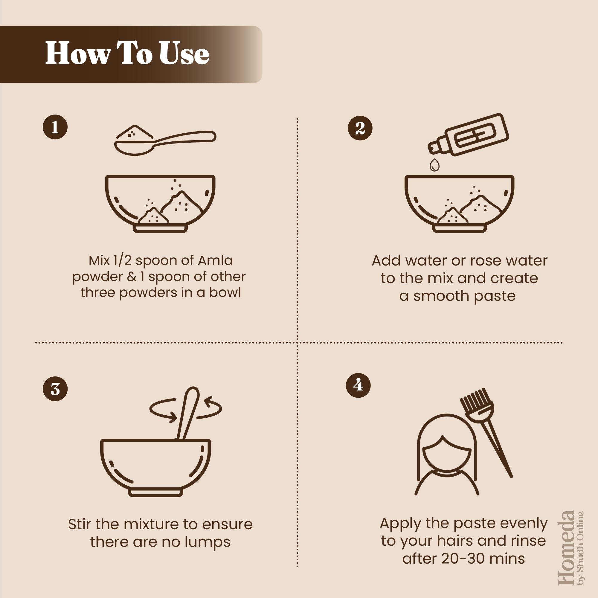 Shudh Online Herbal Hair Mask Powder Combo, Indian Ayurvedic Herbal Powder for Hair Growth (8.8oz, 250g), Organic Bhringraj, Hibiscus, Shikakai, Reetha, Amla Shampoo (1.76oz each)