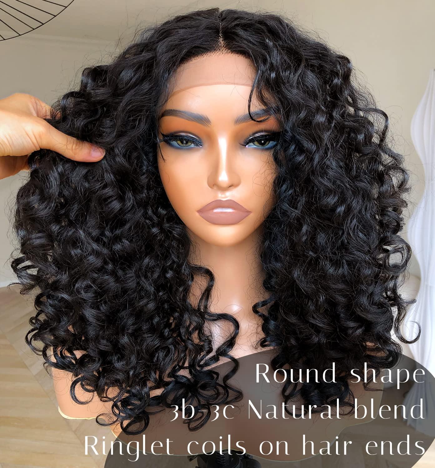 BlackSwern BlackSwern Curly Lace Front Wigs Pre Plucked, Lace Front Wigs Curly Hair Synthetic Lace Front Wig, Glueless Big Curly Wigs for Black Women Natural Black Color
