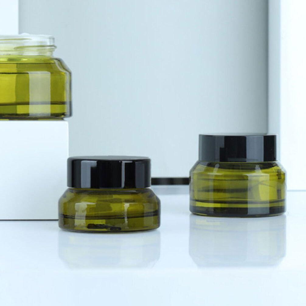 Baluue Baluue Glass Cosmetic Cream Jars, 3pcs Empty Refillable Green Cosmetic Containers Sample Pot with Lids for Lotion, Lip Balm, Eye Cream 50g Portable Makeup Travel Bottles