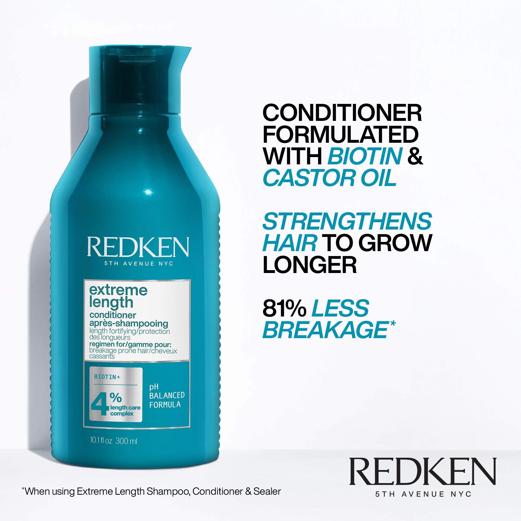 REDKEN REDKEN Extreme Length Shampoo, Conditioner and Leave-In Conditioner Set For Damaged and All Hair Types - Prevents Breakage and Strengthens Hair, Infused With Biotin For Hair Growth