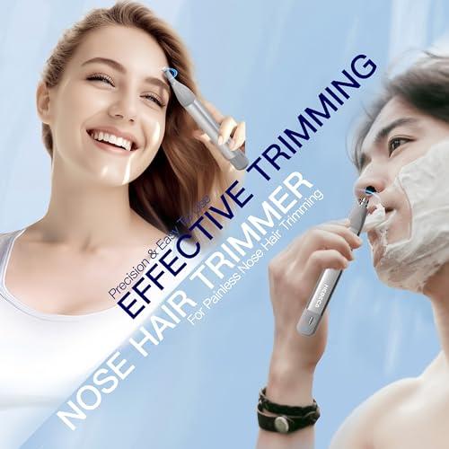 HEBECA HEBECA Nose Hair Trimmer for Women 2in1 Facial Hair Removal Trimmer - Metal Body, Rechargeable, Waterproof, Portable - Nose, Ear, Eyebrow, Peach-Fuzz, Lips, Chin FT2001 (Silver)