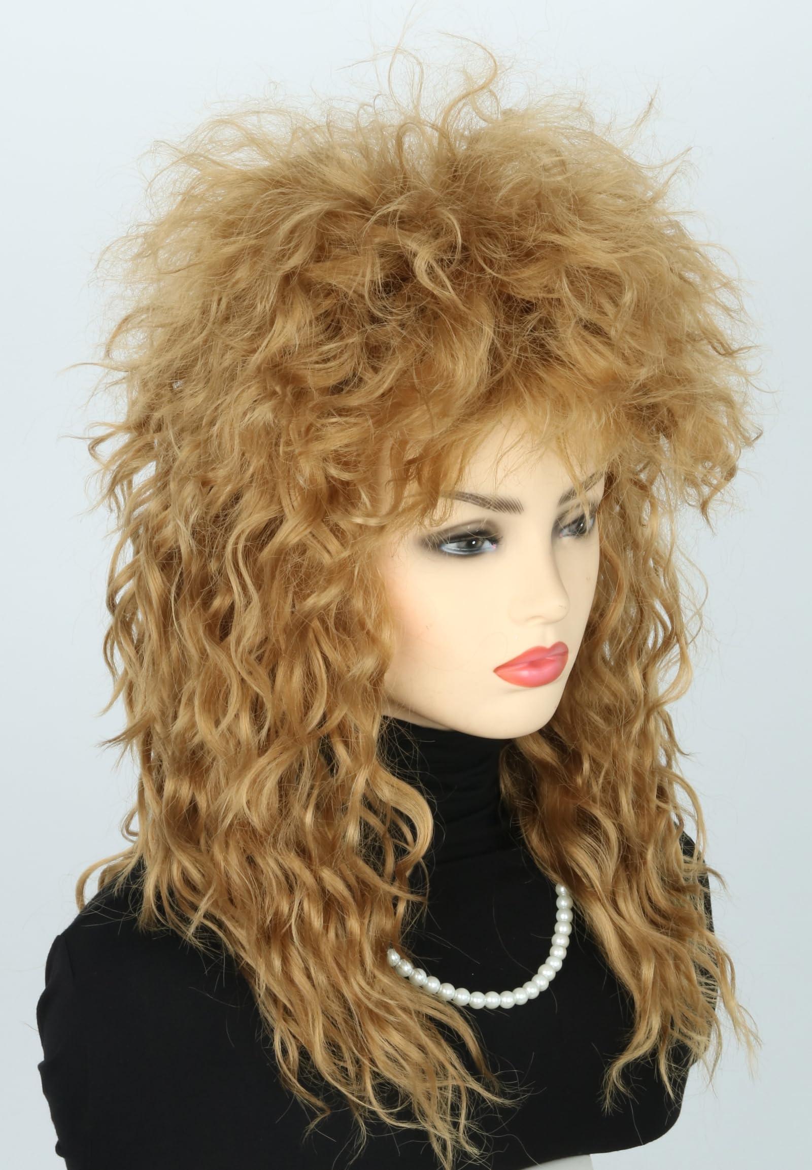 Topcosplay Topcosplay Women\'s Tina Wig with Necklace Earring Big Hair Wig Brown 70s 80s Disco Rock Mullet Wig Halloween Costume Party Wigs