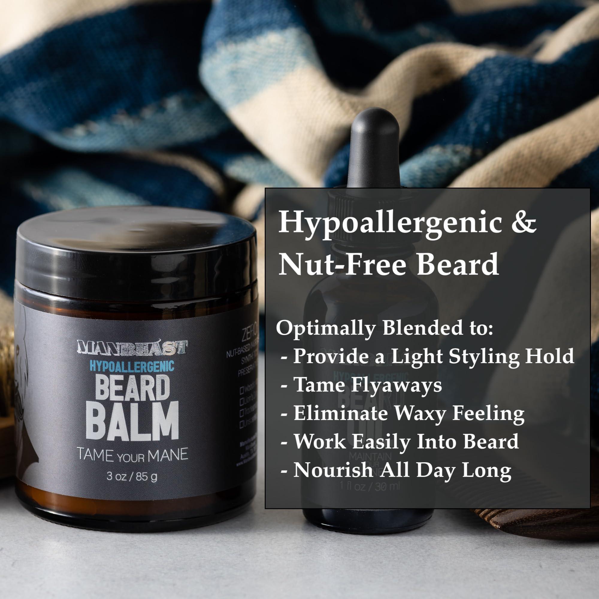 ManBeast ManBeast Hypoallergenic Beard Balm for Men - Nut Free and 100% Natural Beard Balm, Beard Conditioner for Men with Light Styling Hold, Mens Beard Balm Beard Oils - Made from Seed-Based Oil (Lion\'s Den)
