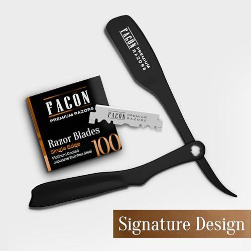 FACON Facn Straight Razors for Men - Professional Barber Straight Edge Razor Kit with 100 Blades,Japanese Stainless Steel Barbero Shaver for a Smooth & Precise Shave, Premium Barber Razor for Men's Shaving