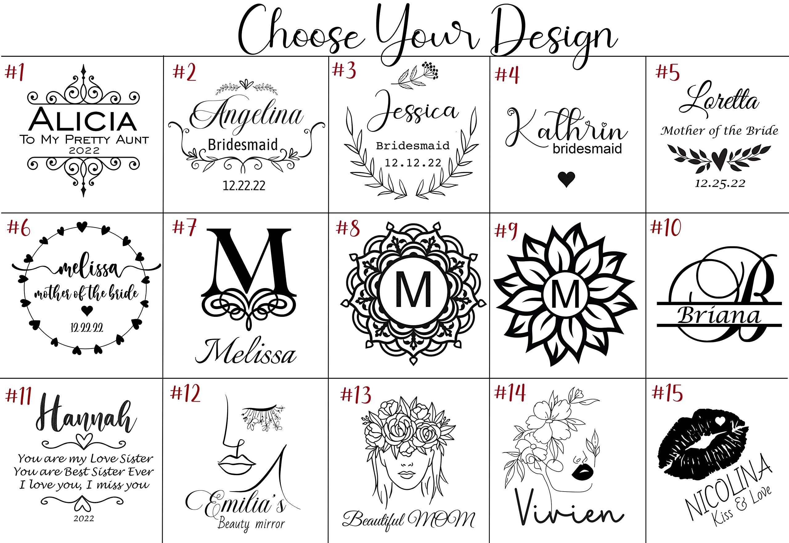 Art laser Engraving Personalized Compact Mirror, Custom Travel Mirror, Engraved Pocket Mirror with Double Sided Magnification Hand Mirror - Wedding, Birthday, Girls Woman Gift (Bamboo Color Material), Variety Color