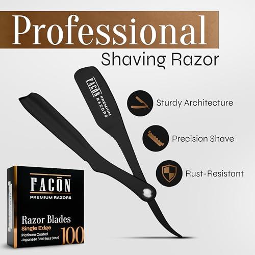 FACON Facn Straight Razors for Men - Professional Barber Straight Edge Razor Kit with 100 Blades,Japanese Stainless Steel Barbero Shaver for a Smooth & Precise Shave, Premium Barber Razor for Men's Shaving