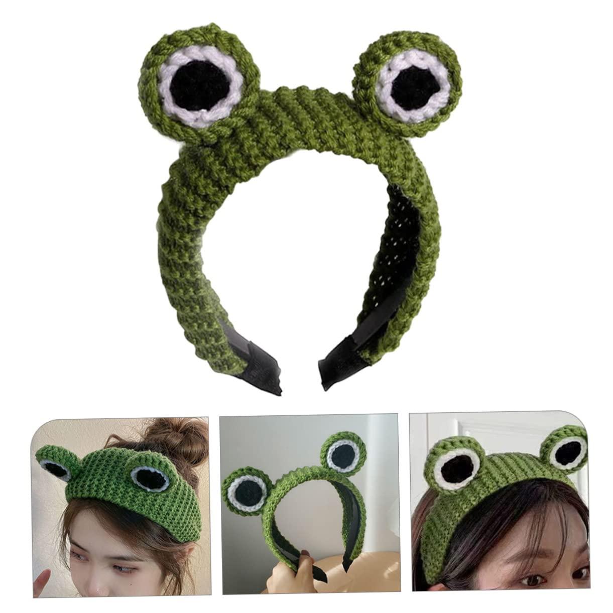FOMIYES FOMIYES headband hair ties for women green frog hairband skincare products for eye frog cap kermit costume knitted crochet frog hairband frogs to weave Miss yarn party supplies