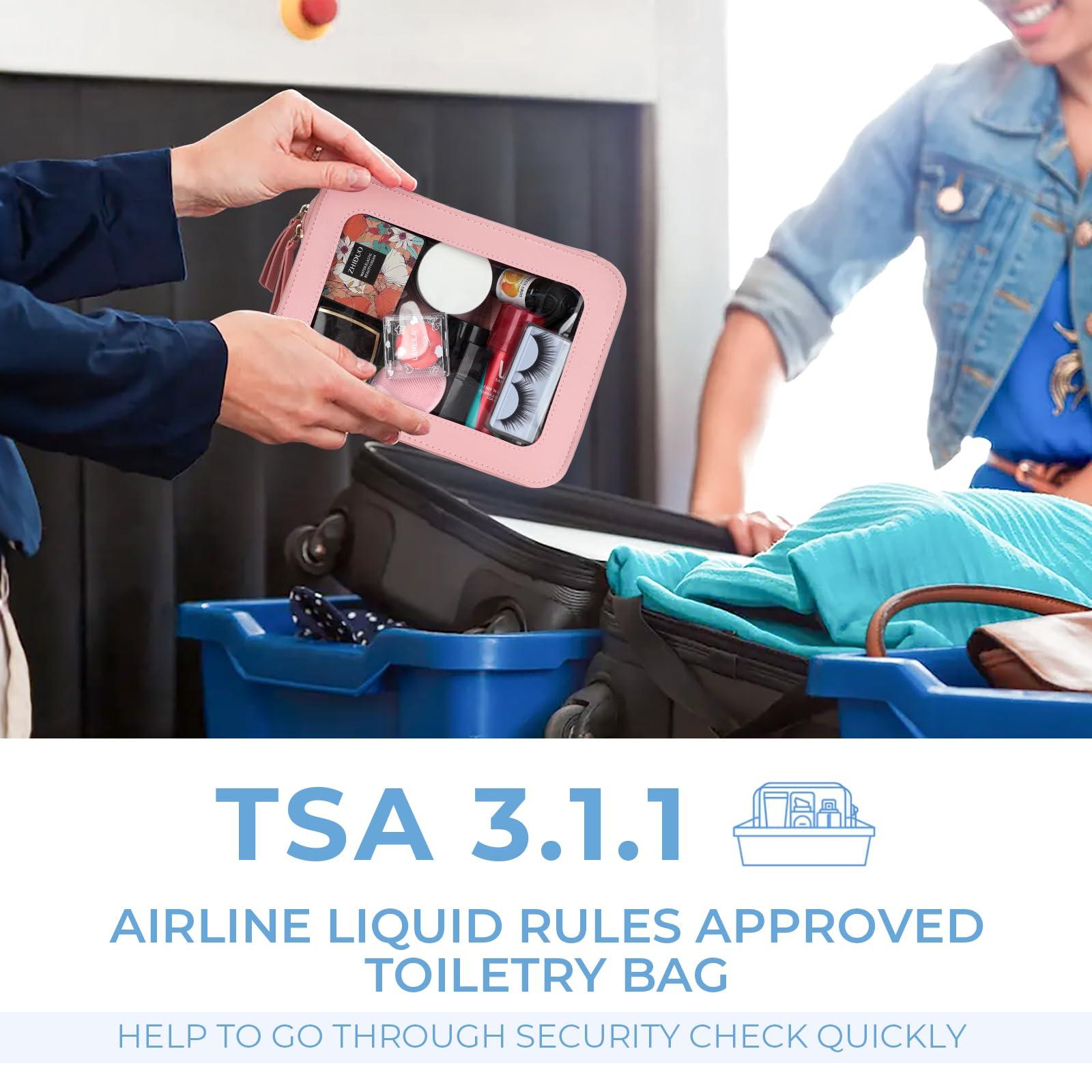 Aintmax Aintmax Clear Makeup Bags TSA Approved Toiletry Bag Waterproof Transparent Cosmetic Organizer Car Travel Leather Pouch for Women(Pink-M)