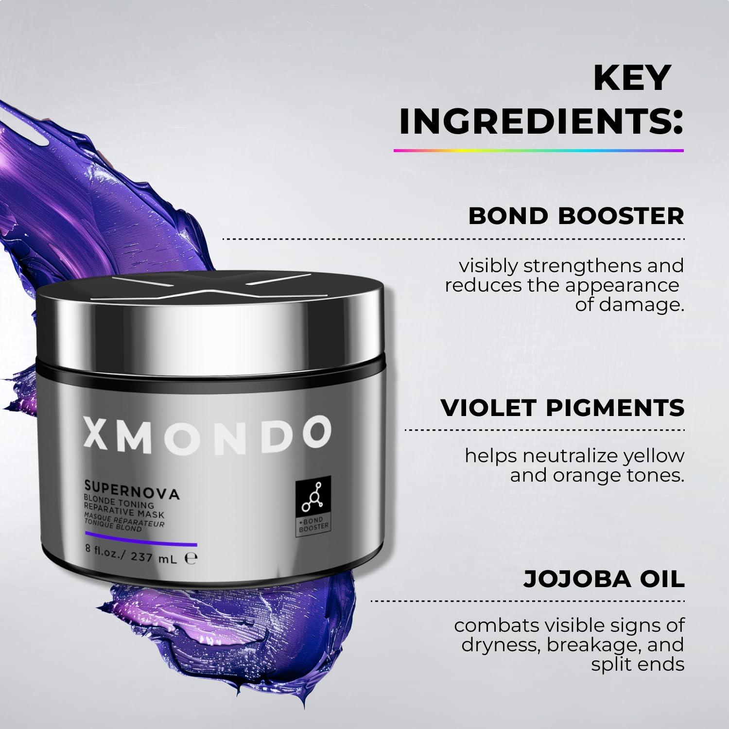 XMONDO XMONDO Hair Supernova Blonde Toning Reparative Mask, Vegan Formula with Jojoba Oil, Reducing Brassy and Yellow Tones on Blonde, Highlighted, and Gray Hair Colors, 8 Fl. Oz