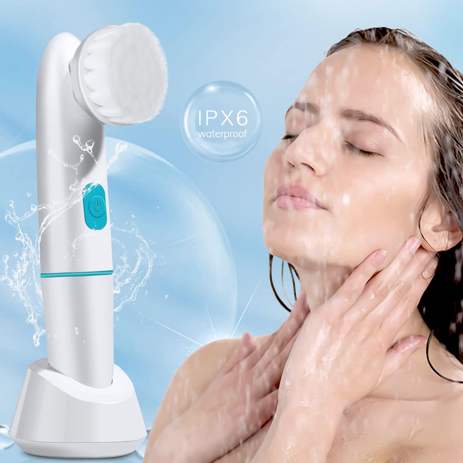 HEYFYV HEYFYV Electric Facial Cleansing Brush Set - Deep Cleansing System - Silicone & Bristle Brush Heads - 2-Speed Modes - Waterproof - Sensitive Skin