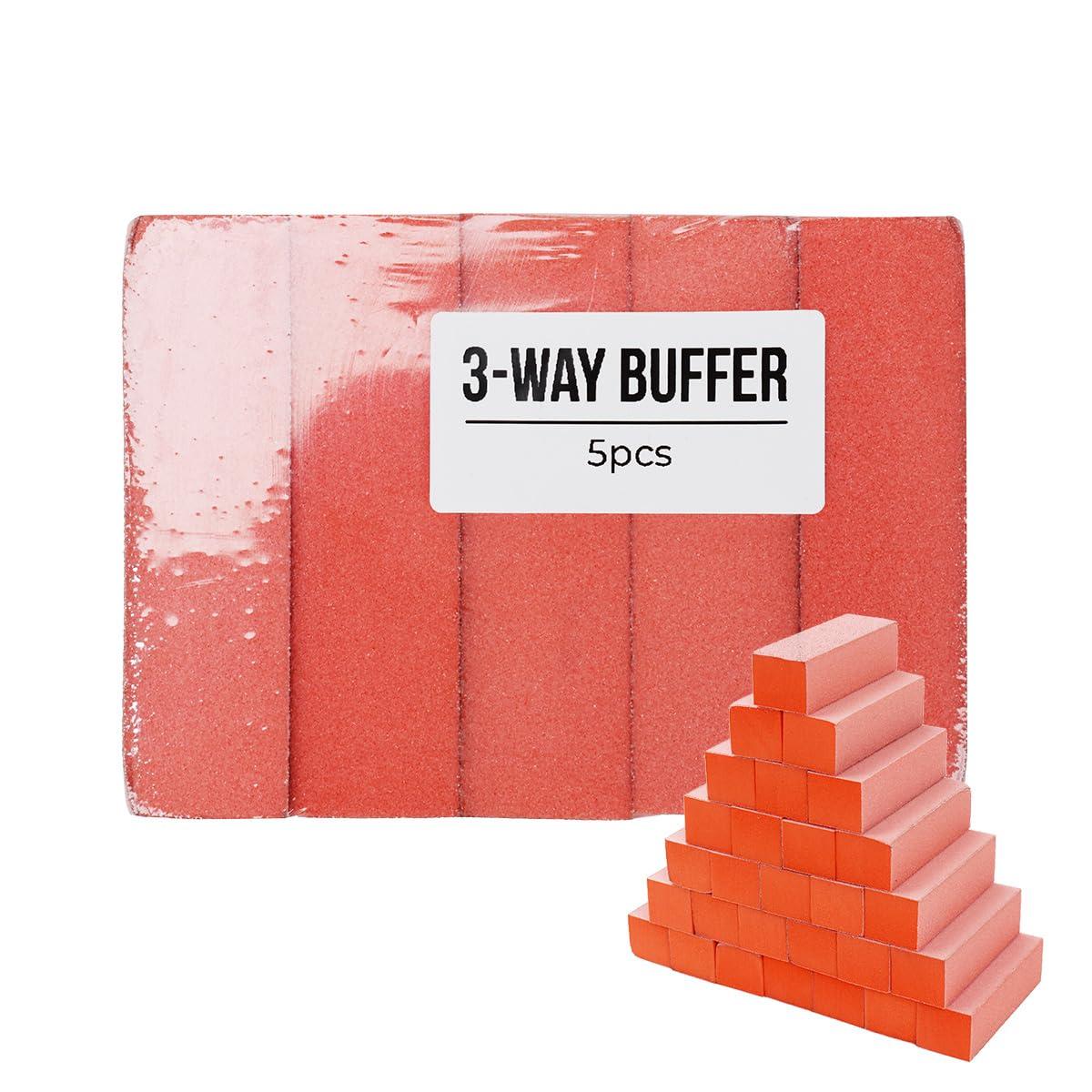 TP PLASTIC TP Plastic 3-Way Nail Buffer Block 80/80/100 Grit Orange Buffing Block for Acrylic, Gel, and Natural Nails Manicure & Pedicure Tool Set (5 Pieces, 3.5\" Long)