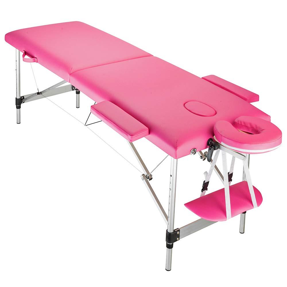 NinthAvenue Basics Massage Table Lightweight Hight Adjustable 2 Sections Folding Portable Aluminum Foot Beauty Massage Spa Bed at Home 60CM Wide Pink, (72.83 x 23.62 x 24.8) in