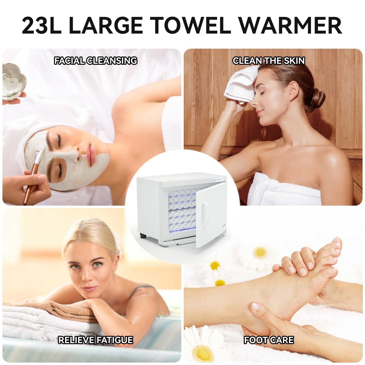 HYTOBP Hot Towel Warmer 23L Professional Towel Warmer Cabinet 2 in 1 Thermostatic Towel Heater Beauty Salon and Spa Towel Warmers for Facial White