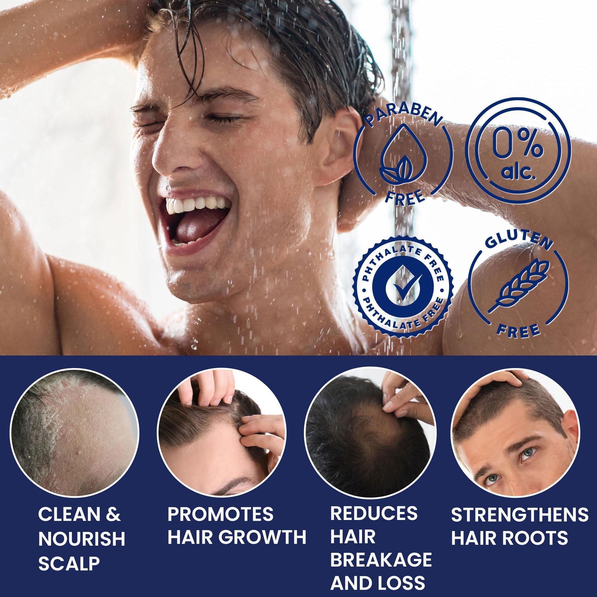 Uttse Uttse Biotion Hair Growth Shampoo for Men: Natural Thickening Shampoo with Tea Tree Oil Ginseng Mint for Hair Loss and Thinning Hair - 10.1 fl.oz, Dark Blue