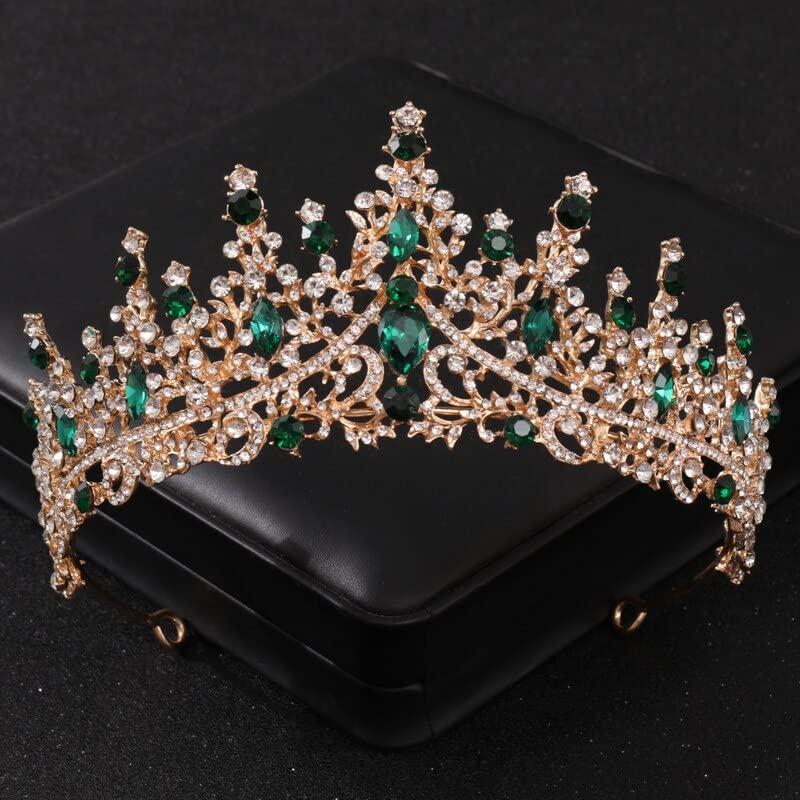 NDRFAWY NDRFAWY Hair Jewelry Crown Tiaras for Women Green Crystal Tiaras and Crowns Rhinestone Prom Bridal Wedding Hair Accessories Jewelry Crown Tiara for Women Bride Gift