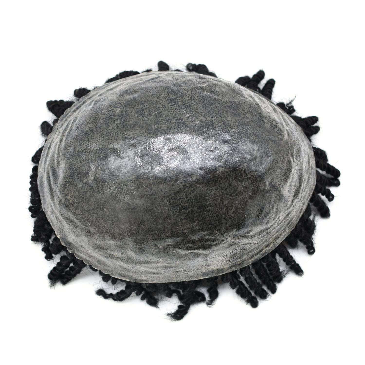 Generic Afro Kinky Twist Crochet Braids Hair for Black Men 8X10 African American Human Hair System Replacement Afro Toupee for Black Men All PU Injected Poly Thin Skin Hair Piece Mens Wig 6MM-6\",1B# Off Black