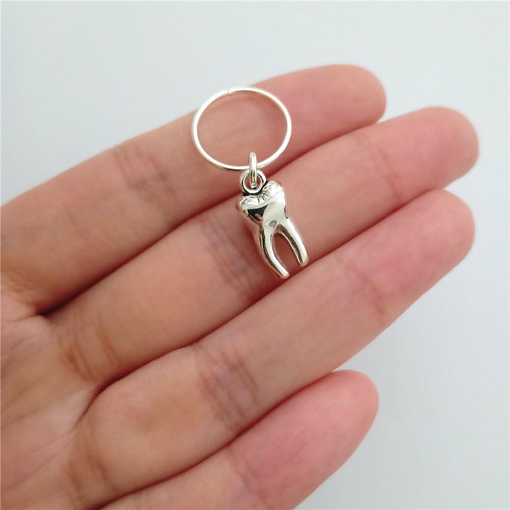 Generic Generic 8pcs Tooth Charm Hair Jewelry for Men Women Braids, Mini 3D Human Teeth Charm Pendant Dreadlocks Decorations Rings Clip, Gothic Punk Braids Hair Accessories, Antique silver