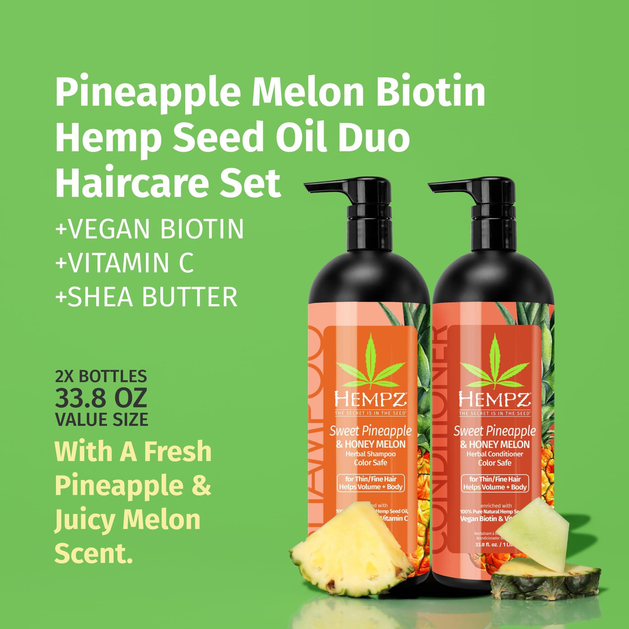 Hempz HEMPZ Hair Shampoo & Conditioner Set - Sweet Pineapple & Honey Melon Scent for Thin/Fine Dry, Damaged and Color Treated Hair, Hydrating, Softening, Moisturizing with Biotin Duo Set - 33.8 fl oz