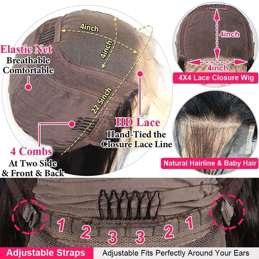 Queen Story Queen Story 30 Inch HD Lace Front Wig Human Hair 4x4 Body Wave Lace Front Wigs Human Hair Pre Plucked with Baby Hair 150% Density Brazilian Virgin Human Hair Wigs for Black Women (30inch)