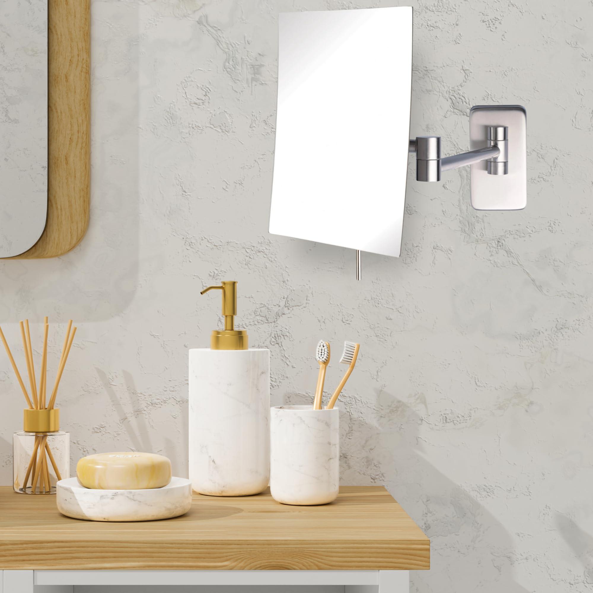 Jerdon Jerdon 8.75-Inch x 6.5-Inch Wall Mount Makeup Mirror - Personal Mirror with 5X Magnification & 14 inch Wall Extension - Nickel Wall Mount Arm - Model JRT695N