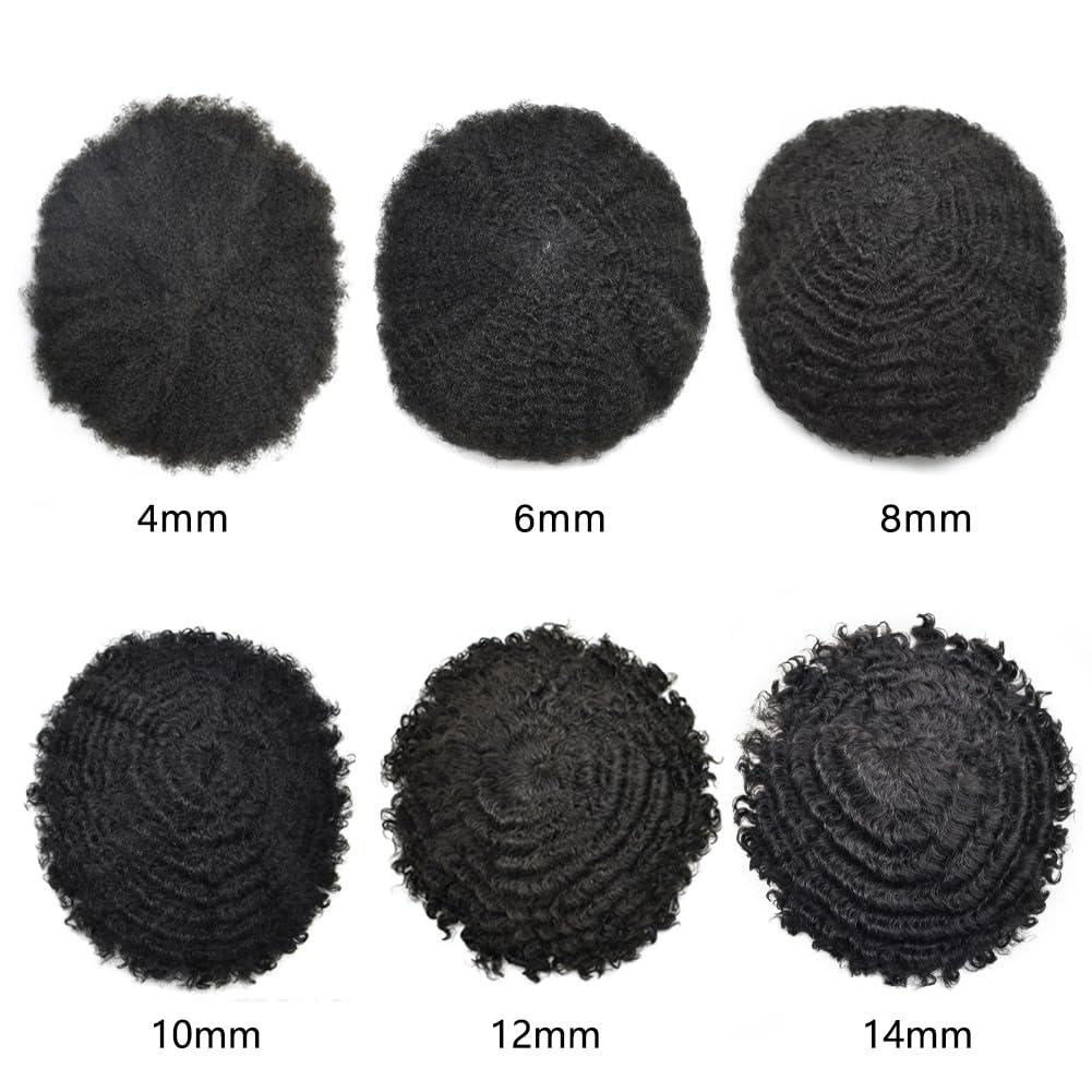 JUST HAIR French Lace Afro Hair Units for Black Men Hair Piece for African American Men Afro Wave Mens Toupee (8x10\'\'-120% Medium Light to Medium Density, 1# Jet Black-4mm afro tight curl)
