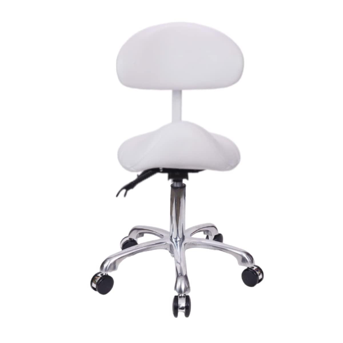 MWOSEN MWOSEN Saddle Stool Chair with Back Rolling Esthetician Seat for Salon Tattoo Shop Spa Facial lash Home Dentist Clinic Esthetician Chair(with Back Support, White)