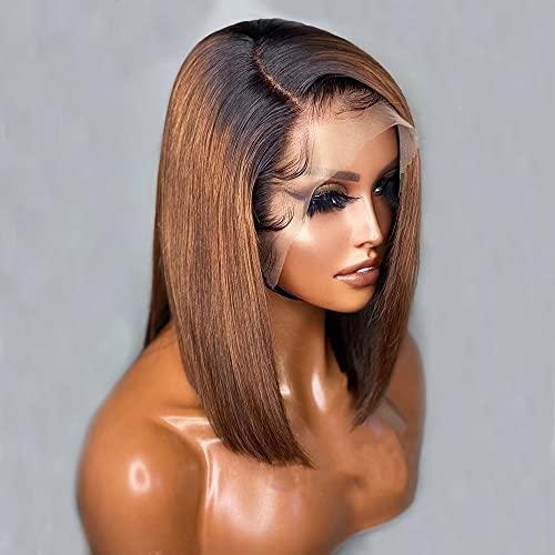 Imeya Imeya 1b/30 Brown Ombre Wig Short Bob Wig Human Hair Ombre Lace Front Wig For Black Women Middle Part Bob Wig HD Lace Front Wigs Pre Plucked 150% Density Glueless Lace Wig With Dark Roots 10inch ,13x6