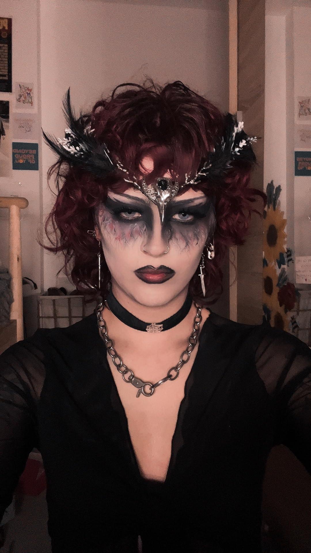 MOSTORY MOSTORY Handmade Black Raven Feather Crown - Gothic Elf Circlet with Raven Skull Dark Moon Tiara for Women Girls Halloween Cosplay Renaissance Wedding Witch Sorcerer Photo Shoot