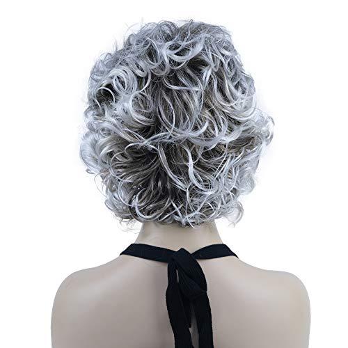 Lydell Lydell 10" Women's Short Soft Super Curly Wig Layered Natural Movement Synthetic Wigs (48T Light Gray with Dark Root)