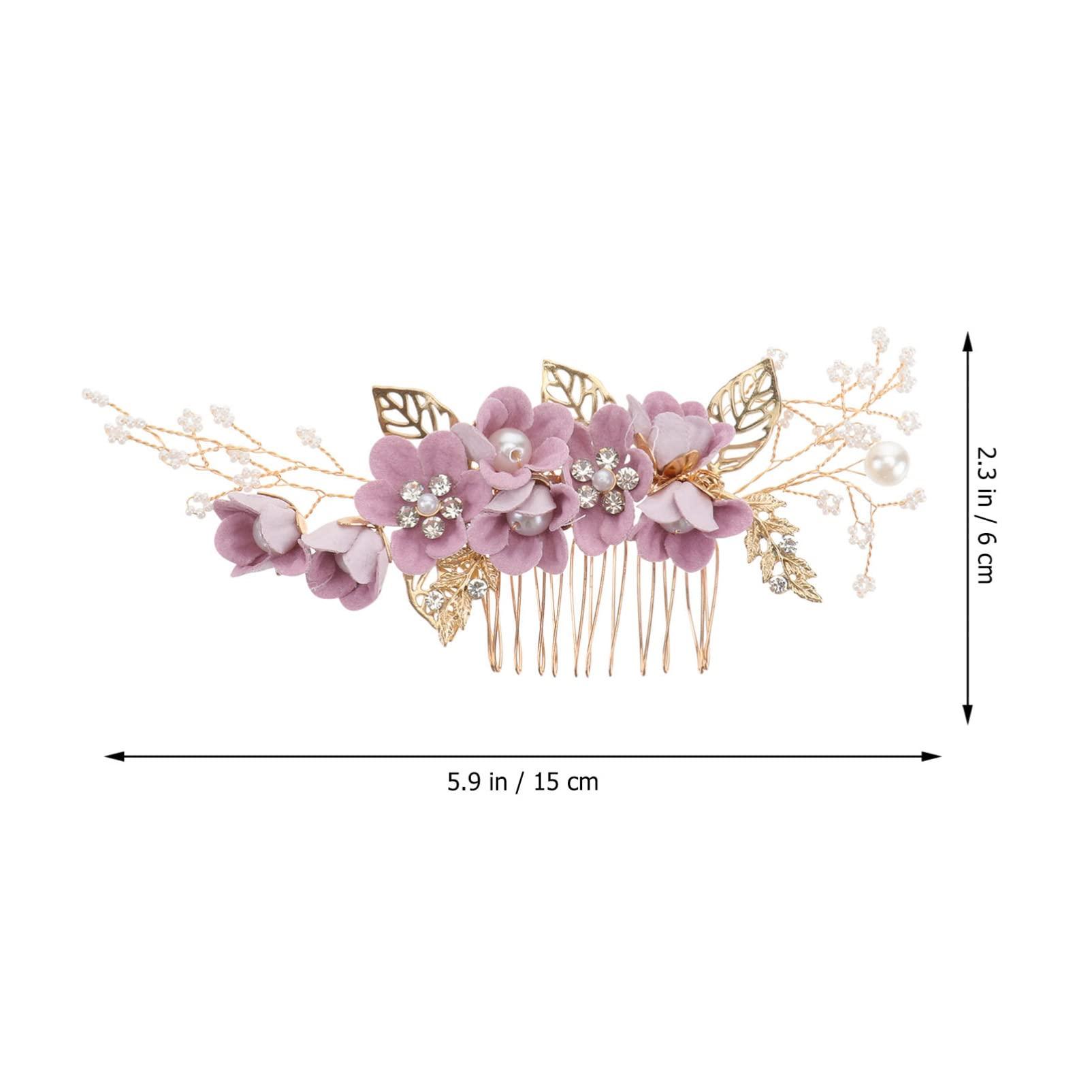 Luxshiny Luxshiny Gold Decor Bridal Hair Comb Hair Side Comb, Bride Wedding Hair Comb Pearl Hair Piece for Wedding Banquet Party (Purple) Bridesmaid Hair Accessories Retro Decor