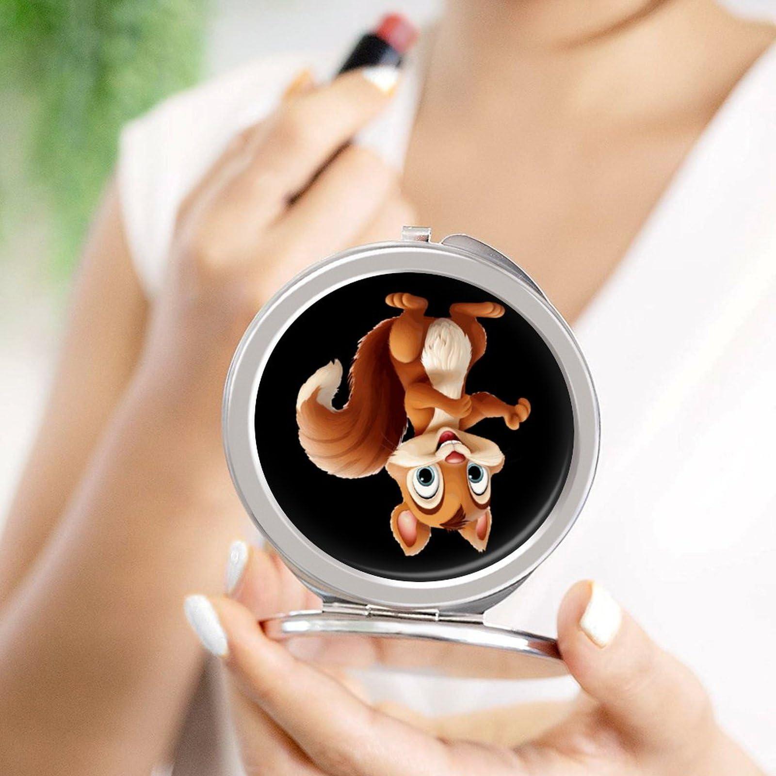 spIVCg Cute Chipmunk Compact Mirror Round Travel Makeup Mirror Portable Pocket Mirror for Purses and Travel