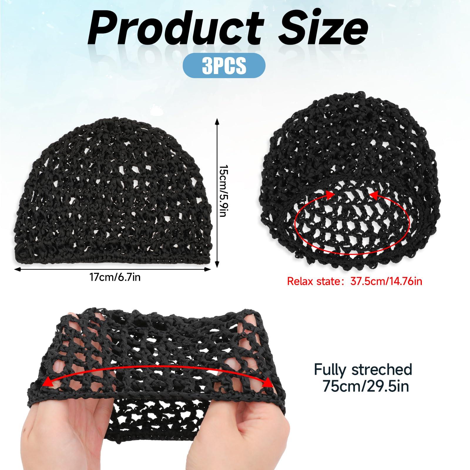 Abeillo Abeillo 3PCS Crochet Hair Net, Hair Wrap Net, Mesh Wrapping Hair Nets Cap Soft Reusable Crocheted Sleep Cap for Women, Hair Wrap for Sleep Hair Silk Tidy (Black)