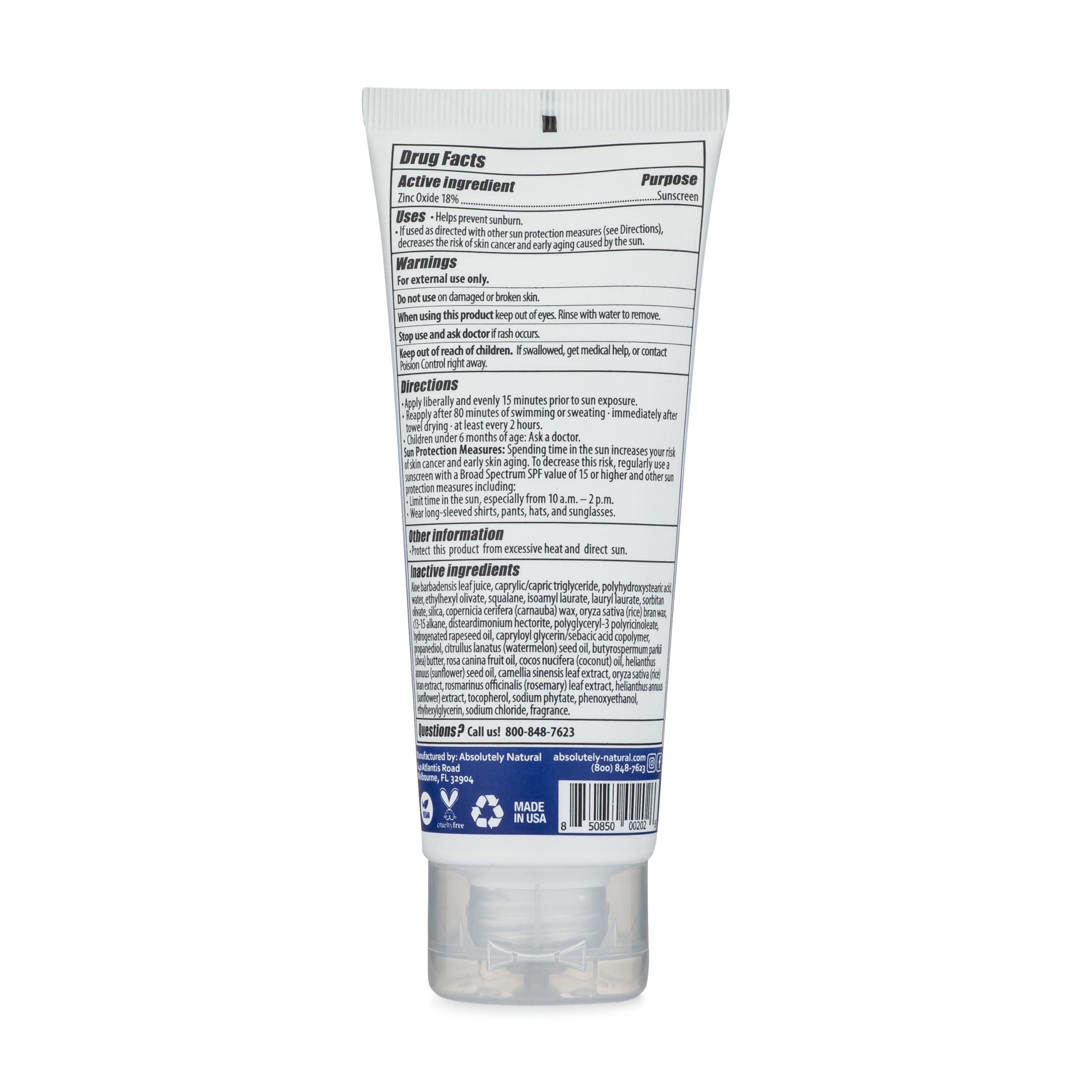 Absolutely Natural Absolutely Natural - SPF 30 Mineral Sunscreen - Broad Spectrum Water Resistant Moisturizer Lotion For Body & Face - With Non-Nano Zinc Oxide, Vitamin E, & Antioxidants - Made in USA, 3 Oz