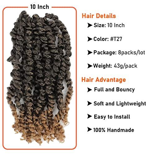 brunnace Passion Twist Crochet Hair 10 Inch 8 Packs Pre-Twisted Passion Twist Hair Crochet Hair for Black Women Pre-Looped Crochet Braids Synthetic Crochet Hair Extensions #T27