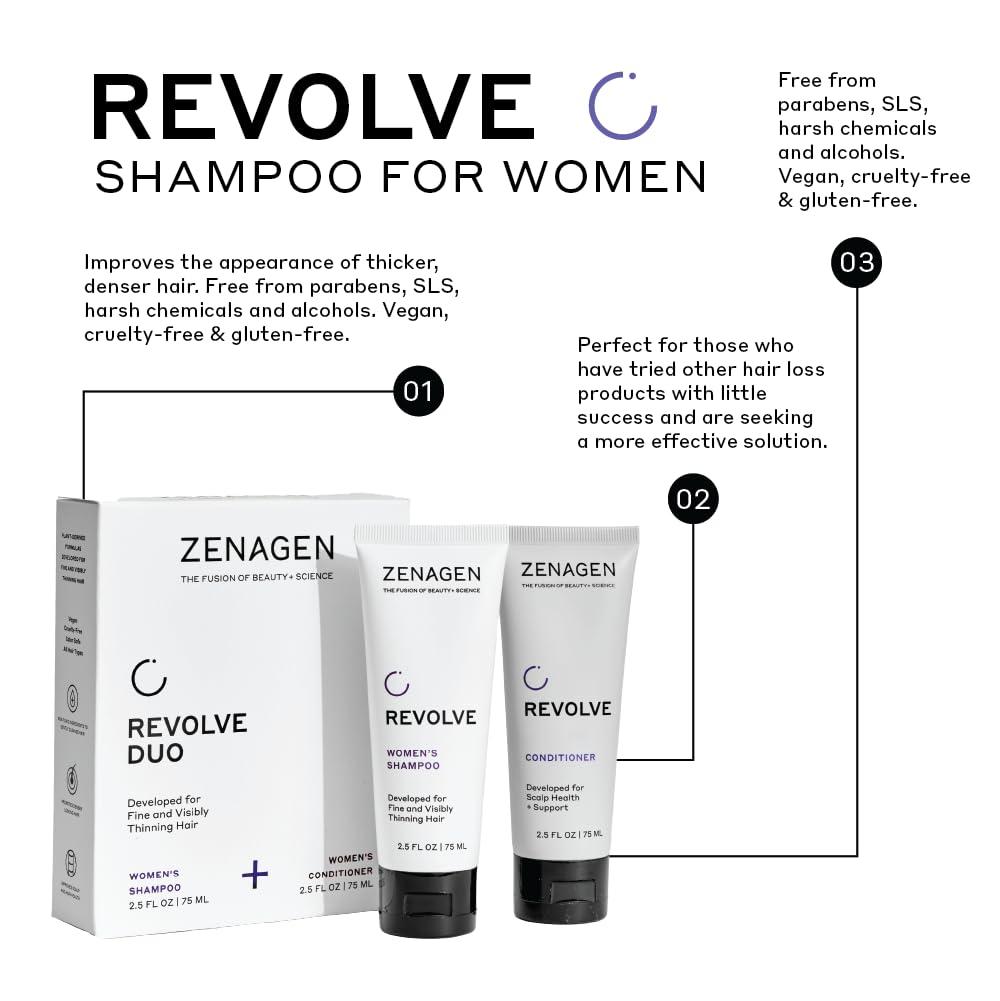 Zenagen ZENAGEN Revolve Women's Travel Kit | Shampoo + Conditioner for Fine & Visibly Thin Hair, Promotes Thicker Fuller Hair, Plant-Based Formula, Color-Safe, Vegan