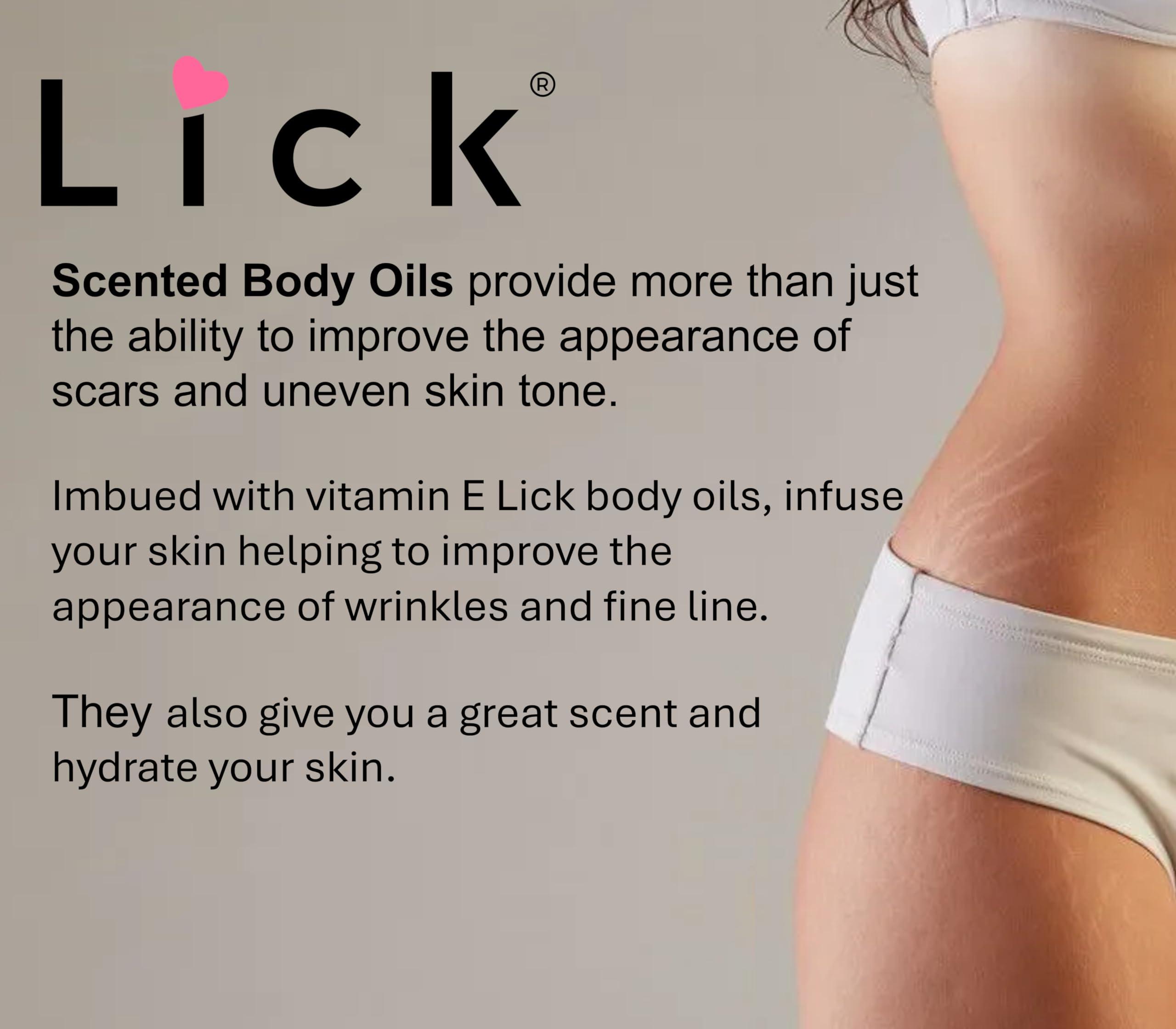 LICK LICK Peach Scented Body Oil - Luxurious Hydrating Oil for Radiant Skin, Enriched with Natural Castor, Almond, Jojoba Oils, Vitamin E. Ideal for Massage, Daily Care 4 fl oz.